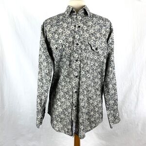 Panhandle Slim Cowboy Shirt M Black and White Floral Snap Closure Long Sleeves